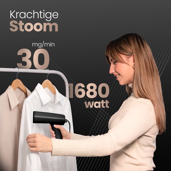 FLOWSTEAM® Luxe Kledingstomer - Handstomer - Stoomreiniger - Stoomapparaat Kleding - Matte Black Edition - Inclusief Opbergzakje