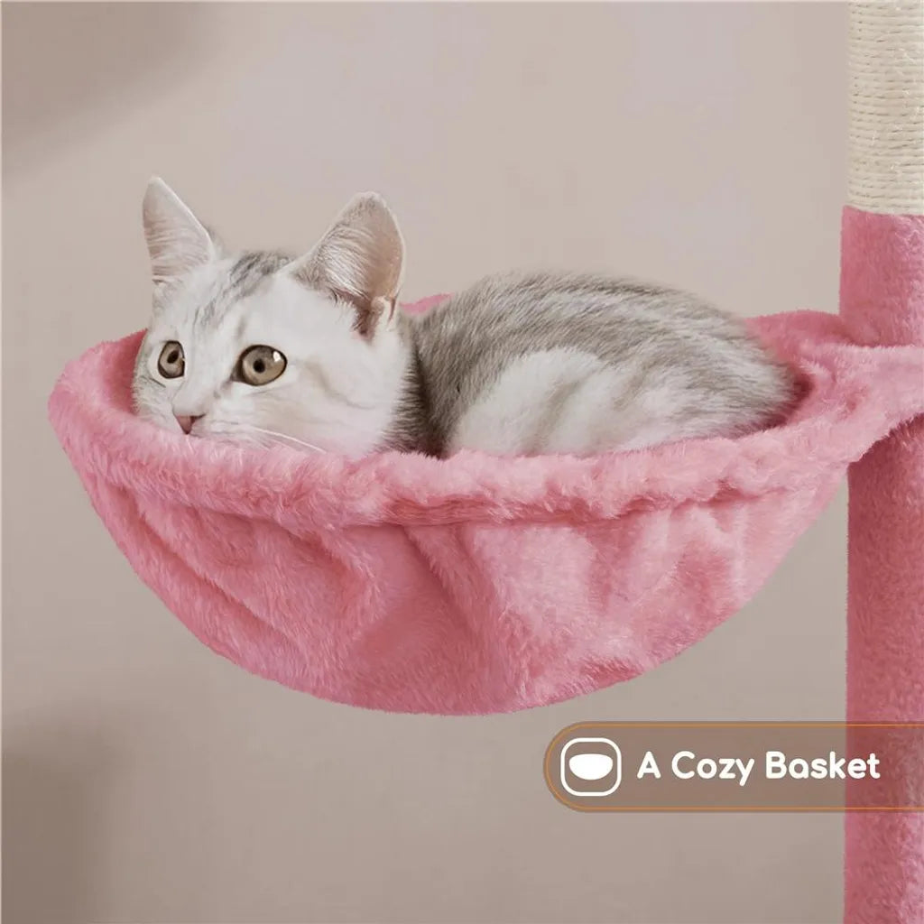 Yaheetech Krabpaal met Kattenhuis en Ligplatform - Lichtroze - 43,5 x 43,5 x 106 cm