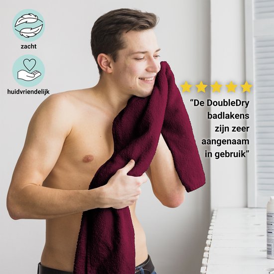 DoubleDry XL Handdoeken 70 x 140 - set van 6 - Hotel kwaliteit 500 g/m2 - 6x Bordeaux Rood