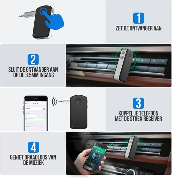 Strex Bluetooth Receiver - BT 5.0 - 3.5MM AUX - Bluetooth Ontvanger - Handsfree Bellen - Bluetooth Audio Receiver - Bluetooth Auto via AUX