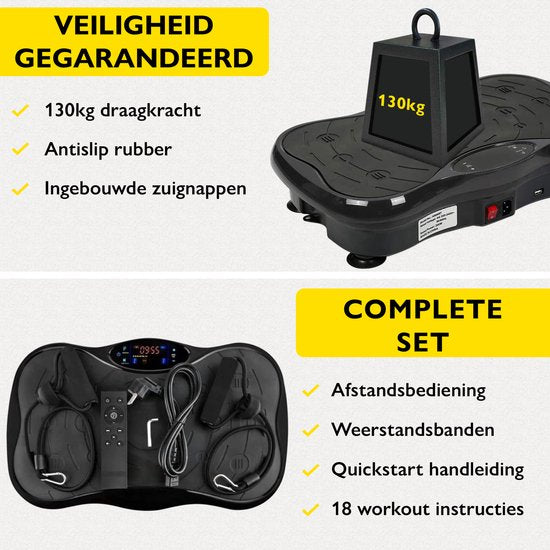 Zoluko Fitness Trilplaat met Bluetooth Functie - Incl. E-book, Weerstandsbanden en Afstandsbediening - LED Display - USB Poort - Antislip Rubber - 5 Trainingsprogramma's - 99 Snelheid Niveaus - Powerplate - Trilplaat Fitness - Zwart
