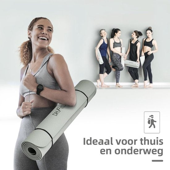 DH FitLife yogamat van TPE, 183 x 61 x 0,6 cm, gymnastiekmat, trainingsmat aan beide zijden antislip & milieuvriendelijk, fitnessmat met oriëntatielijnen (Grijs)