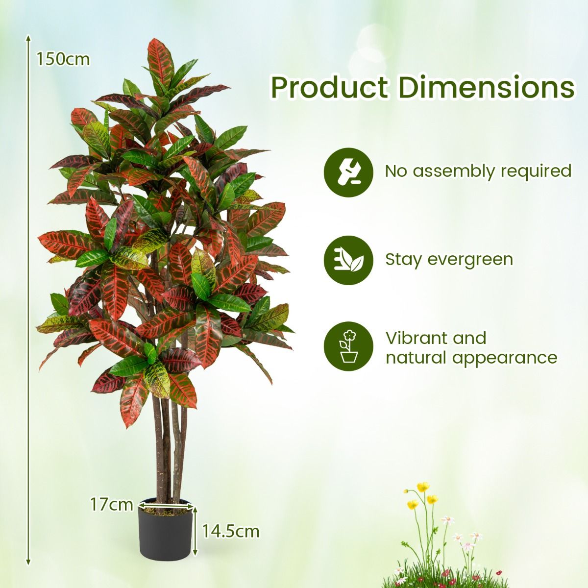 Coast Kunstplant Croton Palmboom - echte houten stam - kleurrijke bladeren - 150 cm