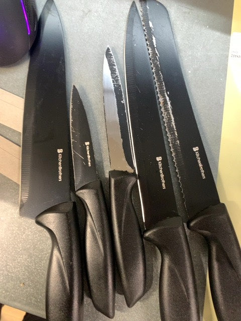 KitchenBrothers Messenset - Messenblok - 7-Delig - met Messenslijper - Zwart