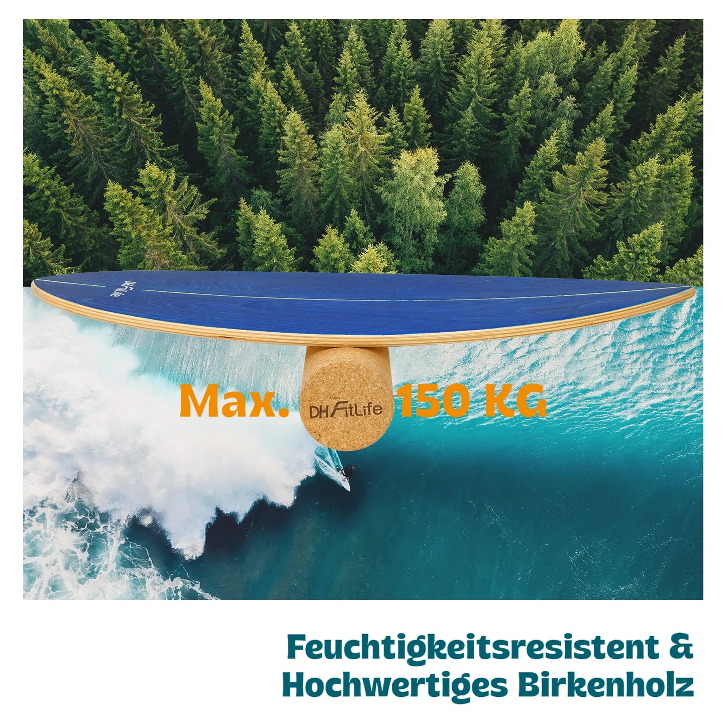 DH FitLife Surfin Balance Board uit Echt Hout – Indoor Surfboard met Rocker Shape voor Balans en Coördinatie