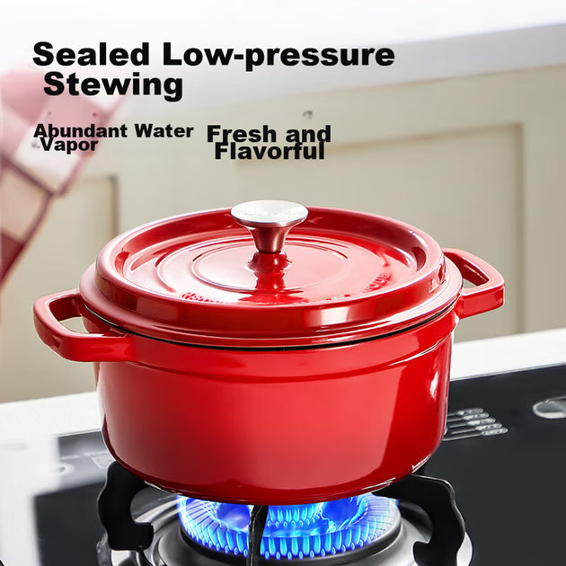 COOKER KING Geëmailleerde Gietijzeren Soeppan & Steelpan 24 cm – Chinees Rood – Gietijzer En Emaille