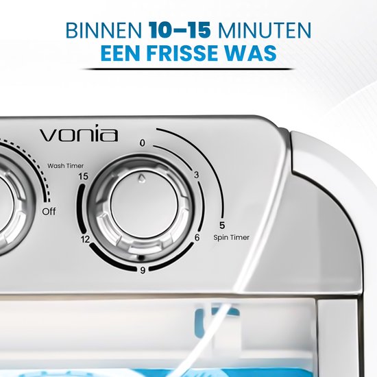 Vonia Mini Wasmachine - Kleine wasmachine - Met centrifuge en bovenlader - Wascapaciteit 2,6 kg - Energiezuinig - Wit/Blauw