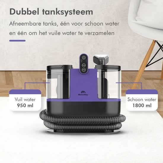 Motionflow 4-in-1 Tapijtreiniger – 1800 ml Watertank – Verwarmingsfunctie – Zelfreinigend – 40 x 28 x 38 cm – Paars