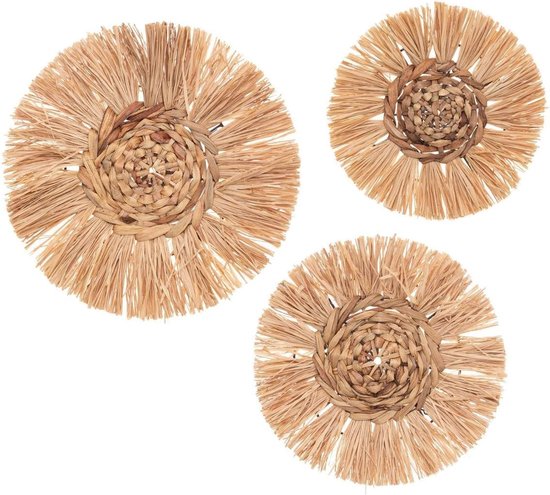 Atmosphera Wanddecoratie set - Raffia - Rond - 3 stuks