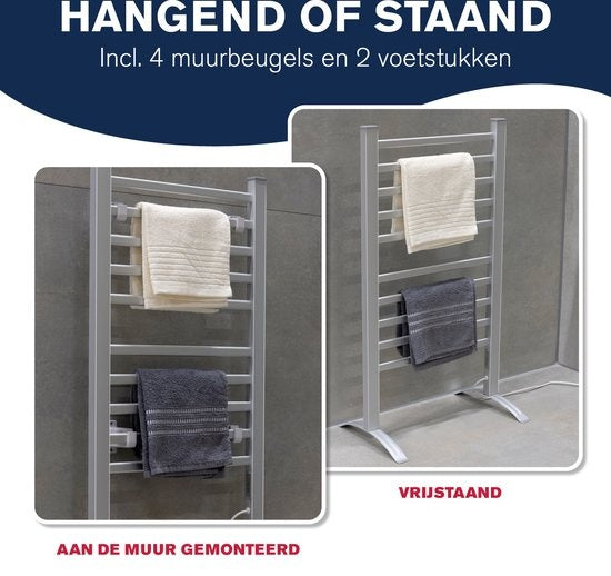 Dirt Devil Elektrische Handdoekradiator - Handdoekrek Badkamer - Vrijstaand of Wandmontage - Aluminium