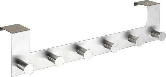WENKO Deurkapstok Celano RVS, 39cm breed, met 6 haken - Hakenlijst - Deurgarderobe - Voor opdekdeuren 2cm dik
