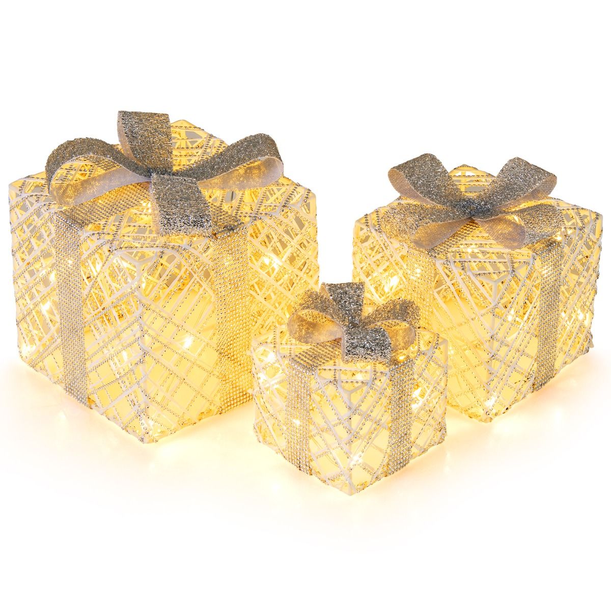 Coast 3-delige LED cadeauboxen set – warmwit – wit – 25×25×23 / 20×20×18 / 15×15×13 cm