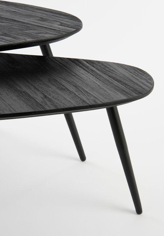 Mica Decorations Jailey Bijzettafel - Set van 2 - L84 x B39 x H39 cm - Gerecycled Hout - Zwart