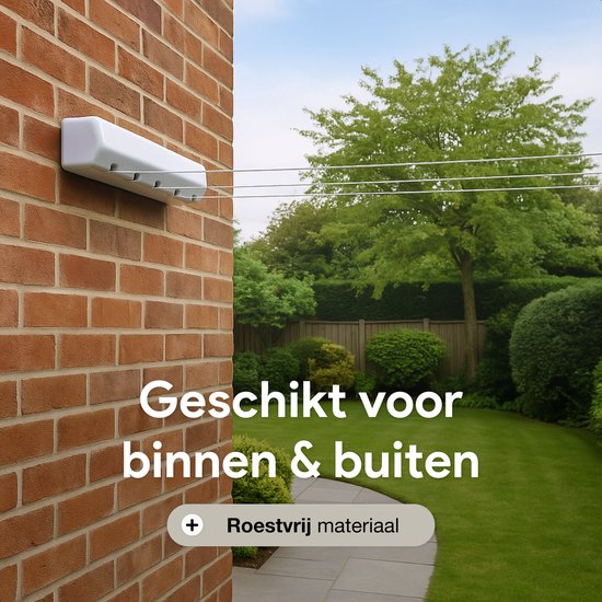Luft Uittrekbare Wand Waslijn – 5 Lijnen – 4m – Hangend Droogrek voor Binnen & Buiten – Compact & Uitschuifbaar