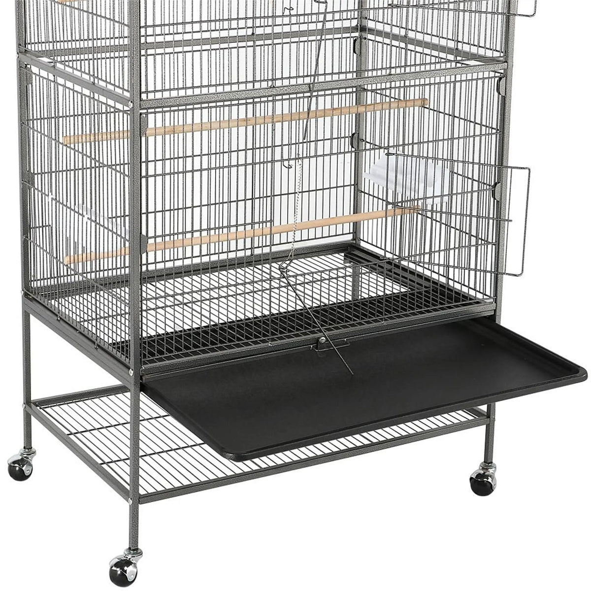 Yaheetech Vogelkooi XXL Met Verrijdbaar Onderstel – Voorzien Van Beveiligde Deur En Opbergplank En 3 Houten Zitstokken – Voor Papegaaien En Kaketoes – Zwart Metaal – 79 x 52 x 132 cm