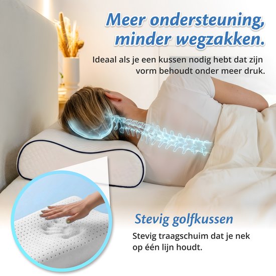 Ella Wave-Hard Orthopedisch Hoofdkussen voor Rug en Zijslaper - Ergonomisch Neksteun Kussen van Traagschuim - Slaapkussen Nekklachten 60 x 40 cm - Wit