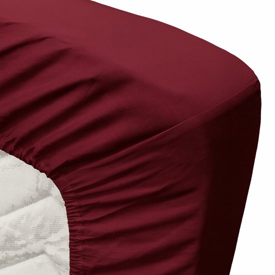 Ten Cate Hoeslaken 90x200 - Katoensatijn - Hoeslakens - Geschikt voor boxspring en matras - Hoekhoogte 35cm - Elastiek Rondom - Strijkvrij - Bordeauxrood