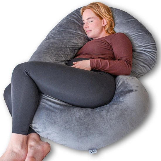 El-Life Zwangerschapskussen XXL – C-Vorm – Zijslaapkussen – Lichaamskussen – Voedingskussen – Body Pillow – 150x70cm – Afneembare Minky Fleece Hoes – Grijs