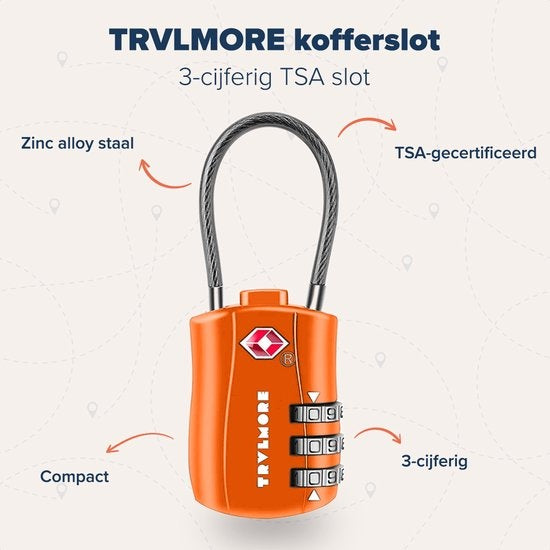 TRVLMORE Kofferslot - TSA Reisslot - Hangslot - 3 Cijferig - 2 Stuks - Cijferslot - Oranje