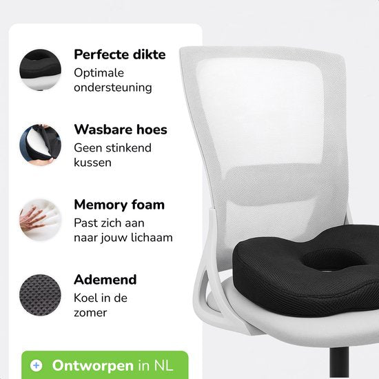 Zitkussen Orthopedisch - Donut kussen - Stuitje - Ergonomisch - Traagschuim - Voor Auto, Bureaustoel & Bank - Alyze