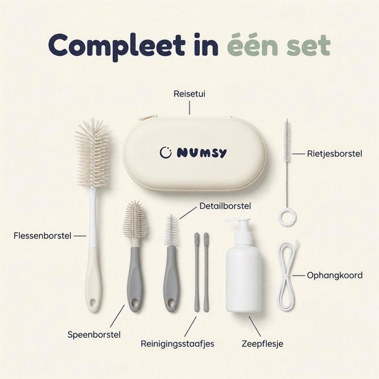 Numsy Flessenborstel Set On The Go - Flessenborstel Siliconen - Flessenborstel Lang