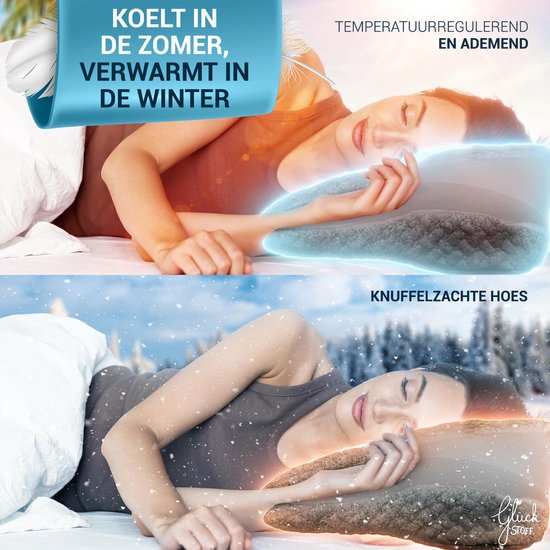 Glückstoff Orthopedisch Kussen Nekklachten met Memory Foam - Hypoallergeen, Ergonomisch Kussen, Voor Nek- en Rugpijn, Geschikt voor Alle Slapen, Inclusief Jute Tas