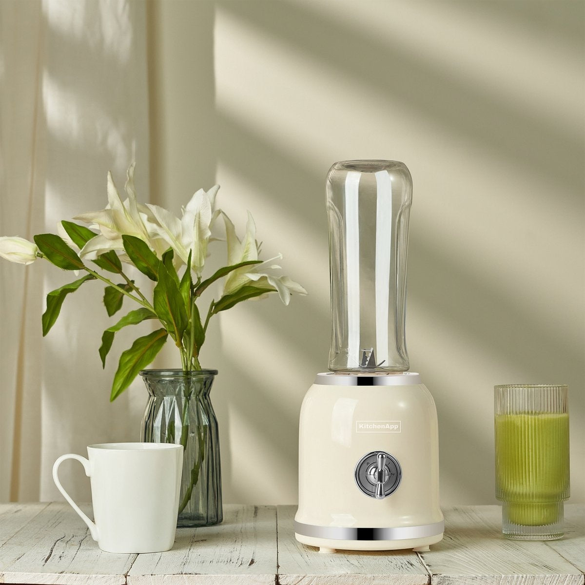 KitchenApp - Retro Blender - Inclusief twee flessen en meerdere accesoires - Beige