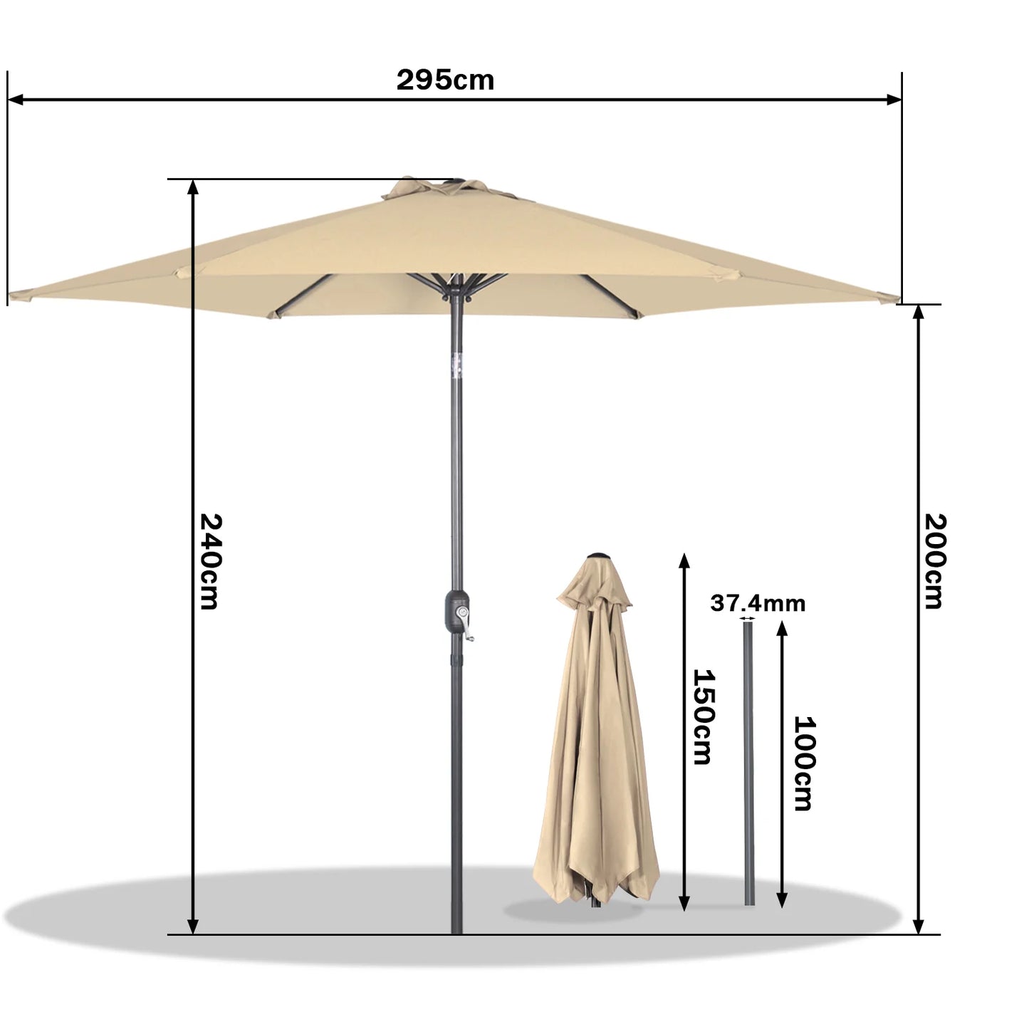 Angel Living 300cm Zweefparasol Rechthoekig - Parasol met Kruisvoet en Draaibare Arm - Rood