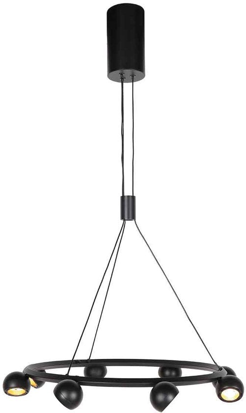 8-lichts zwarte ronde hanglamp Marcadore ø60 cm - Draaibaar, in hoogte verstelbaar, kunststof/metaal - Steinhauer