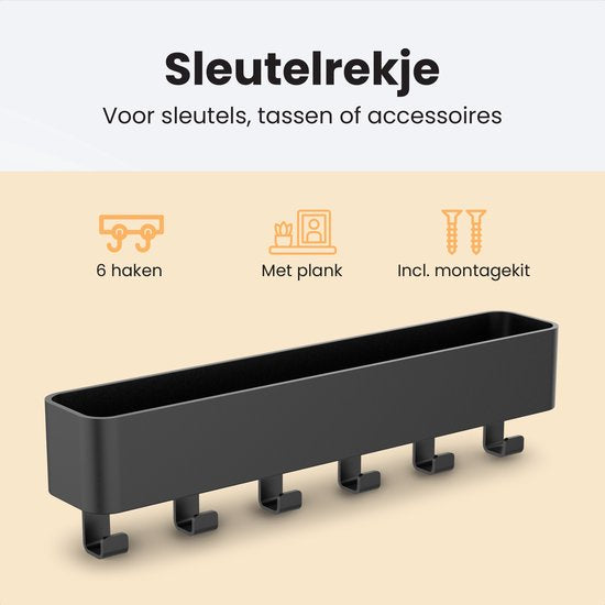 Duna Sleutelrekje - Sleutelhouder - Zelfklevend - Sleutelbakje Modern incl. Siliconen Mat - RVS - Zwart