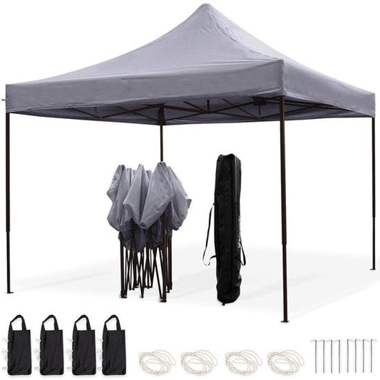 LifeGoods Partytent - Paviljoen - EasyUp - Opvouwbaar - Waterdicht - Met Draagtas met wieltjes - 300 x 300 cm - Donkergrijs