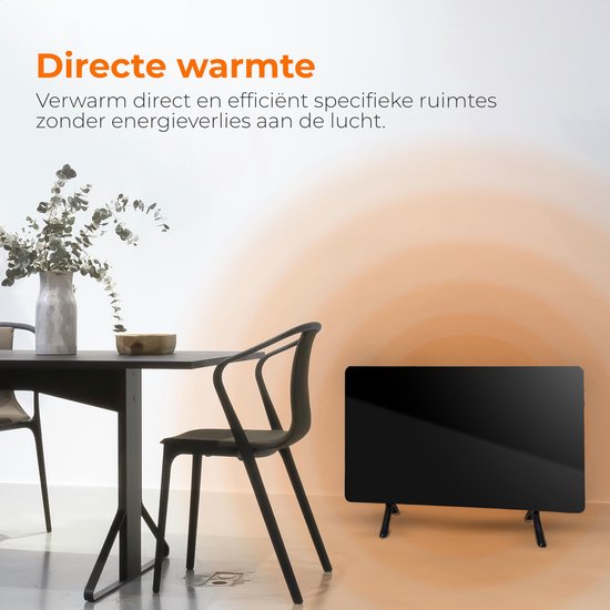 Wadu Infrarood verwarmingspaneel - Infrarood paneel verplaatsbaar - Inclusief thermometer - Infrarood verwarming - 480W - Zwart