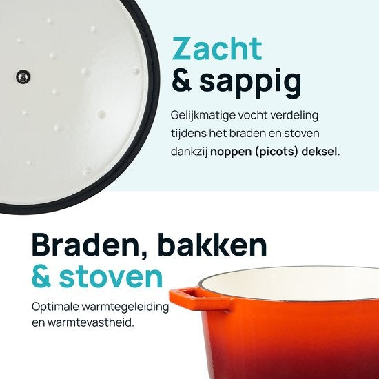 MOA Gietijzeren Braadpan - Inhoud 5,7 liter - 26CM - Rond - Alle warmtebronnen - Ook voor inductie - Gewicht 5,8 kg - Kersenrood - C26CB