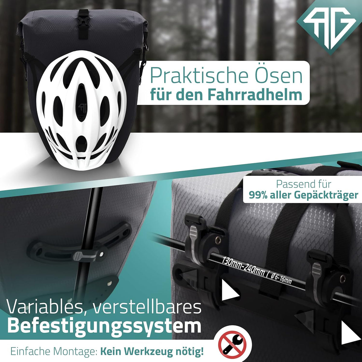 RADGEIST fietstas voor bagagedrager set - 2X tas voor fietsbagagedrager - bagagedraagtas waterdicht & schoudertas - fietstas met reflectoren