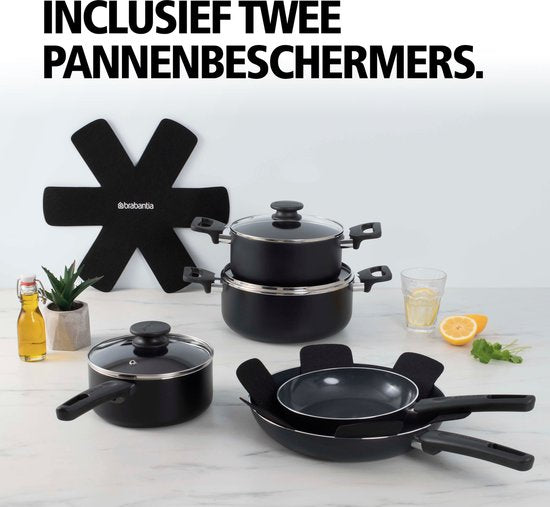 Brabantia Cooking Pleasure set - 7- delig - Inductie - Keramische anti aanbaklaag - 100% PFAS vrij - Zwart