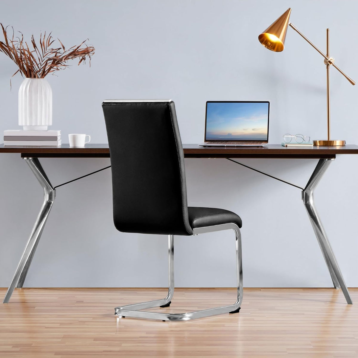 Yaheetech Eetkamerstoelen Set van 2 Kunstleer Zwart/Wit 60 × 60 × 100,5 cm