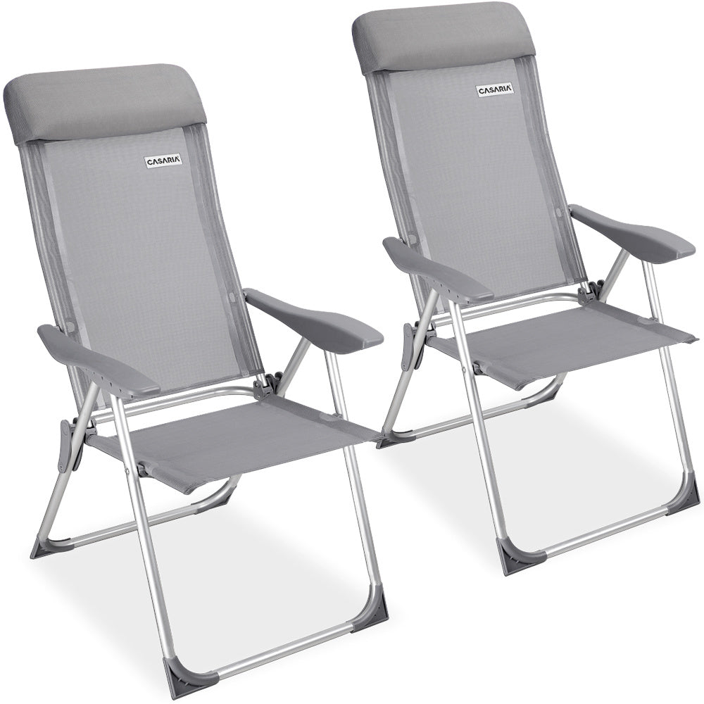 Casaria - Aluminium Tuinstoel 2 Stuks - 7-voudig Verstelbaar - Grijs