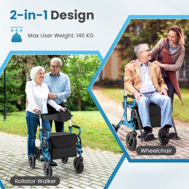 Coast 2-In-1 Rollator - Loophulp - Verstelbaar - Met Tas - Zwart/Blauw