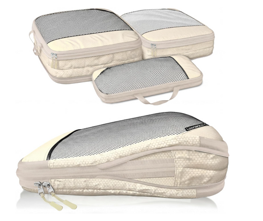 LOONARA Travel Compressie Packing Cubes Set van 3 Beige 35 x 28 x 10 cm