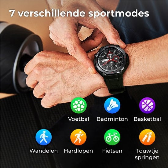 Nuvance - Outdoor Smartwatch - IP67 Waterdicht - Bluetooth Smartwatch voor Dames en Heren - Smartwatches - Sporthorloge met Stappenteller, Calorie Teller, Slaap meter - Geschikt voor alle Smartphones