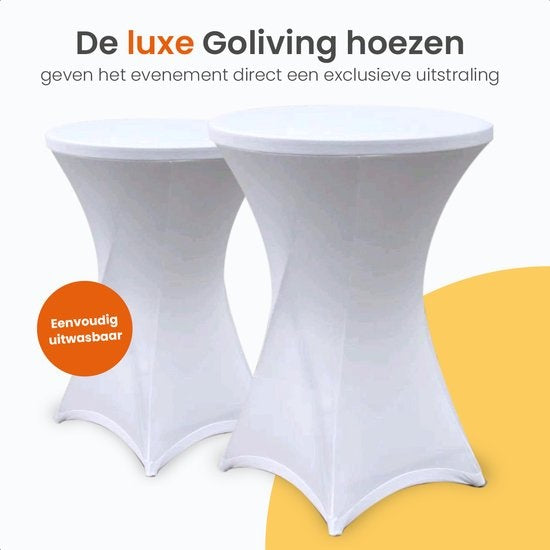 Goliving Statafel – Inclusief Statafelhoes – Statafelrok – Inklapbaar – Stevige partytafel – Voor binnen en buiten – Draagvermogen 50kg – Ø80 x 110 cm – 8,5 kg – Wit