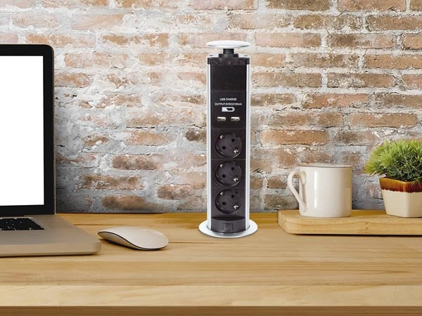 Perel Pop-Up Stekkerblok Met 3 Stopcontacten - 2 X Usb - Randaarde