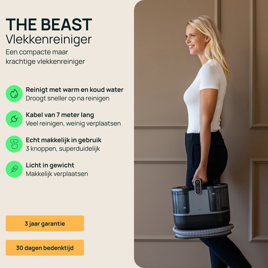 Skrub 4 in 1 Compacte Tapijtreiniger met Heet water - Verwarmbaar tot 60°C - Vlekkenreiniger - 4 Opzetstukken - 1200 Watt - Bankreiniger machine