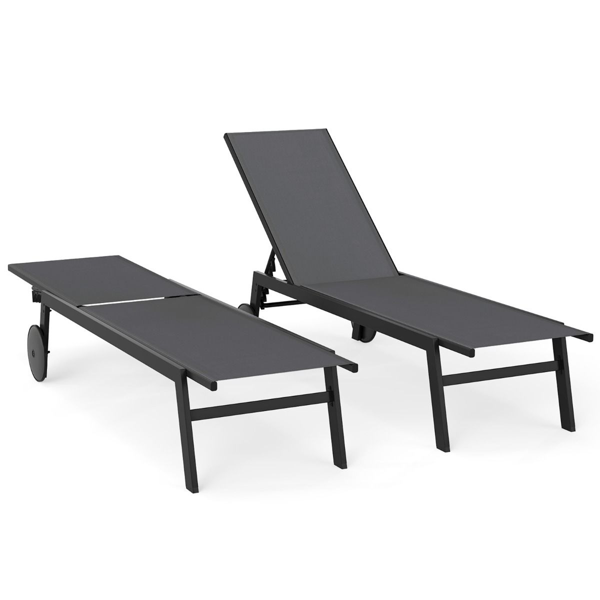 Coast Tuinligstoel op Wielen 2-Delige Set - Verstelbare Metalen Ligstoelen met 6 Standen - Grijs - 190 x 59 x 33,5-99 cm