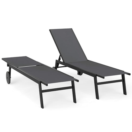 Coast Tuinligstoel op Wielen 2-Delige Set - Verstelbare Metalen Ligstoelen met 6 Standen - Grijs - 190 x 59 x 33,5-99 cm