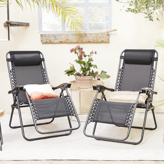 909 Outdoor - Ligstoelen Set van 2 - met Hoofdkussen - Verstelbare Rug- en Voetleuning - Staal - 92 x 65 x 114 cm - Inklapbaar - Maximaal Draaggewicht: 120 kg