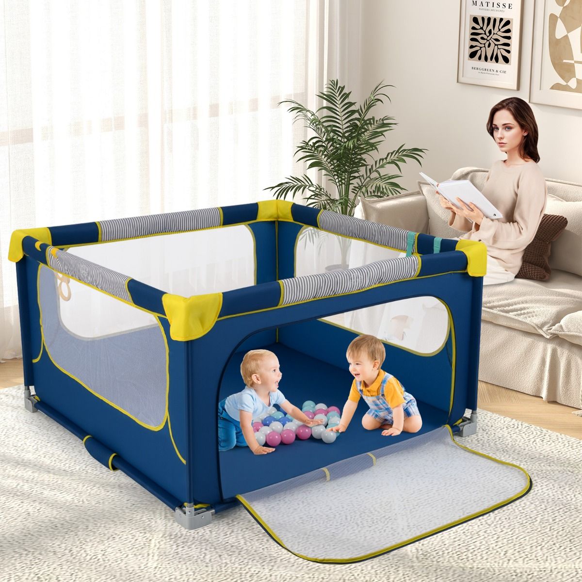 Coast Opvouwbaar Babylooprek 127 x 127 x 72,5 cm - 50 Ballen & 4 Trekringen - Ritsdeur - Blauw
