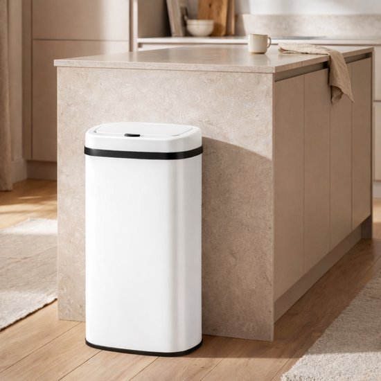 Bayt Prullenbak - Prullenbak 60 Liter - Vuilnisbak - Afvalbak - Metaal - Wit