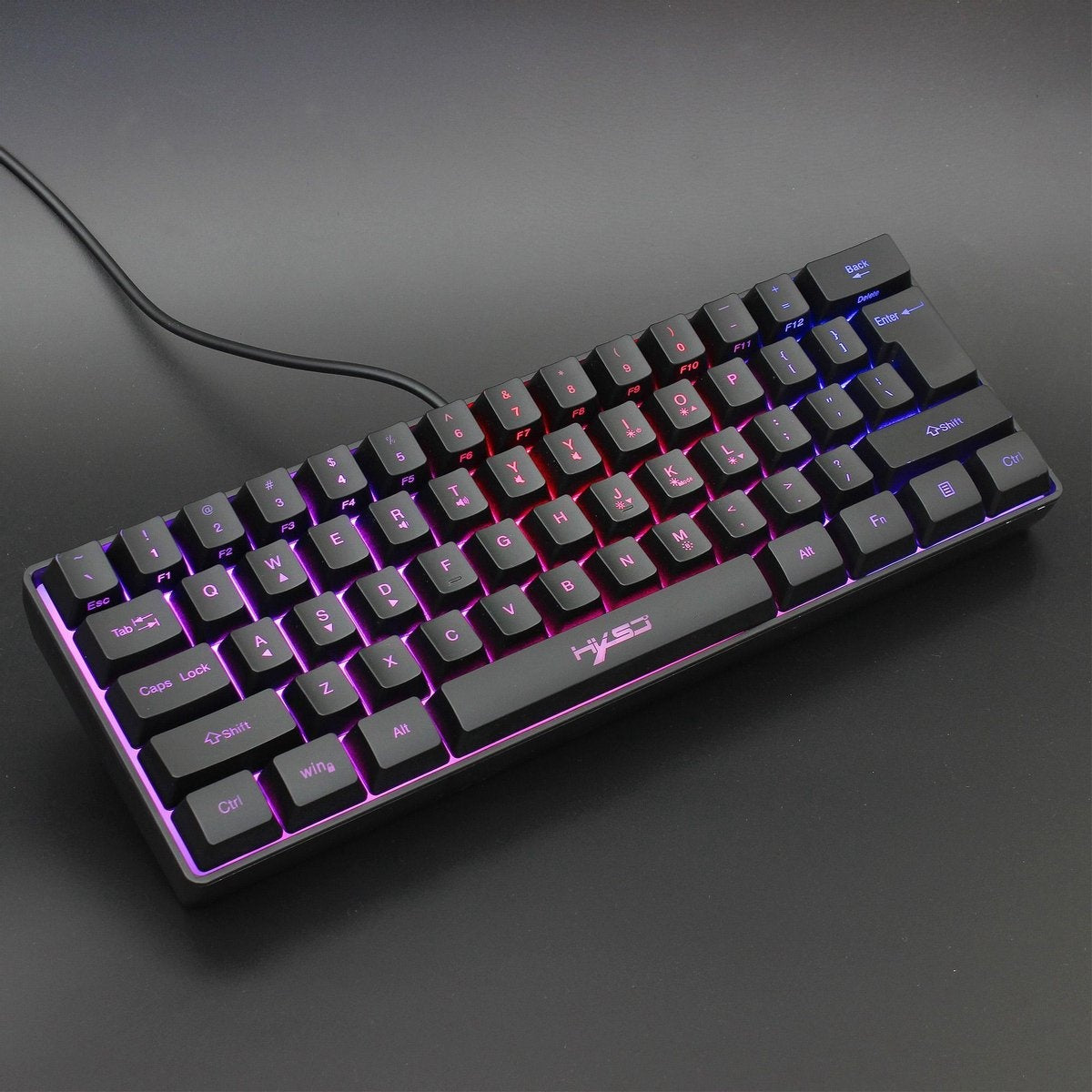 HXSJ V700 RGB Membraan bedrade gaming toetsenbord - 61keys - Qwerty - Zwart