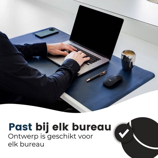 WURK Professionele Bureau Onderlegger Kunstleer – Bureau Organizer – Bureau Accessoires – Muismat XXL– Inclusief Kabel Clip – 90x45 – Blauw